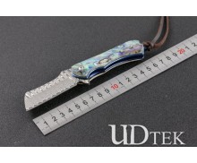 Damascus Invincible Warrior (Two types) natural abalone and wood folding pocket knife UD405109